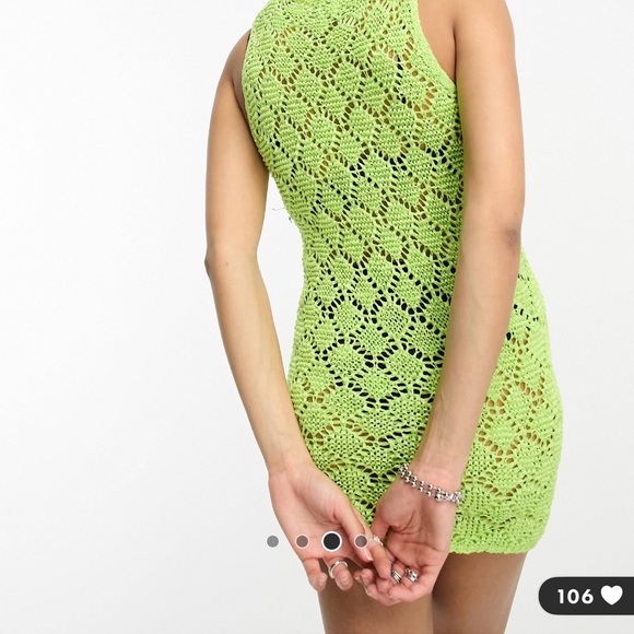 ASOS Lime Green Knit Crochet Beach Cover Up Mini Dress - Picture 3 of 4